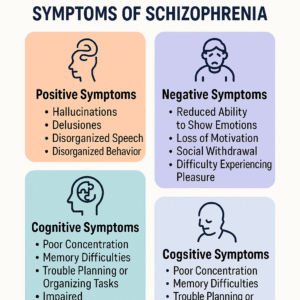 Symptoms of schizophrenia categorized visually.
